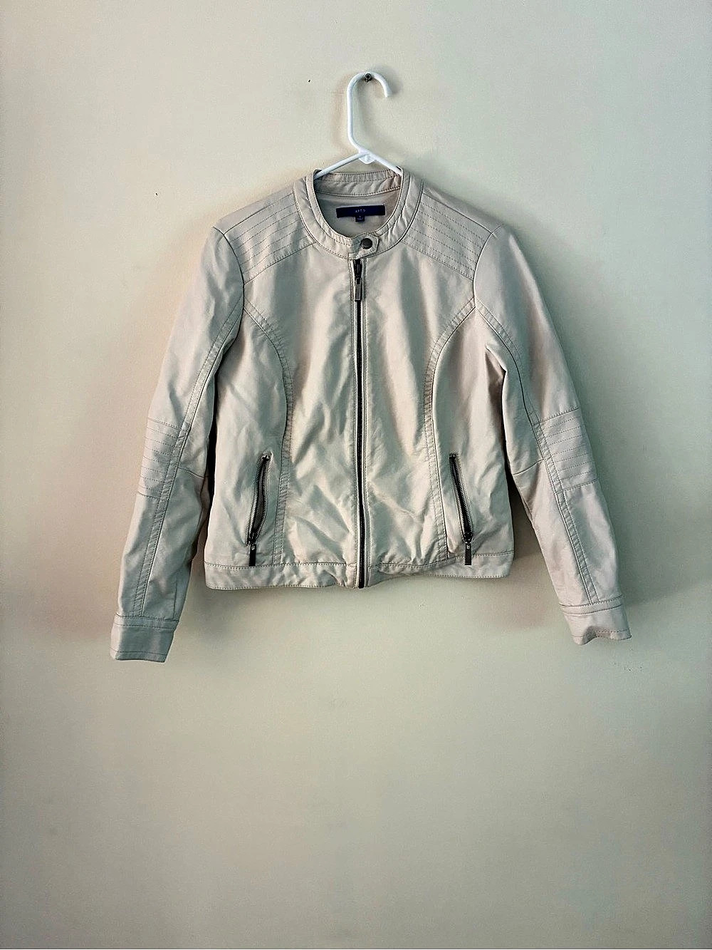APT.9 Faux Leather Moto Jacket Cream Small